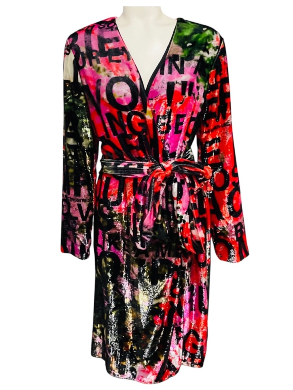 LIBERTINE BLACK / PINK / RED MULTI POEM PRINT 'A DREAM FOR WINTER' FAUX WRAP COC